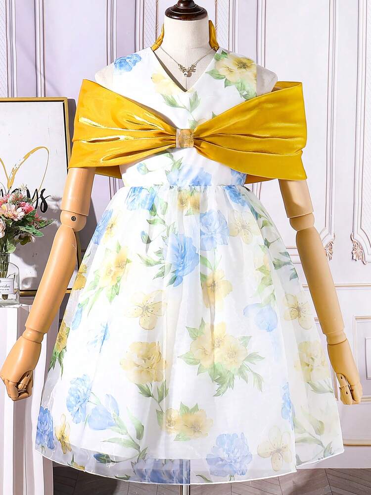 Tween Girl V-Neck Floral Ina Lake Elegant Dress For Summer