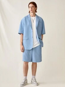 Manfinity VCAY Woven Casual Suit Shorts Two-Piece Set - Baby Blue - View 1