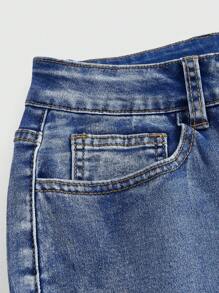 ROMWE Grunge Punk Punk Style Skinny Flared Jeans With Skull Embroidery For Women - Baby Blue - View 4