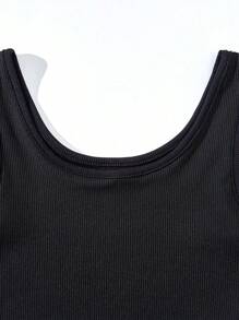 SHEIN Tween Girl Ribbed Hollow Solid Color 4pcs Short Round Neck Top Pack - Multicolor - View 3