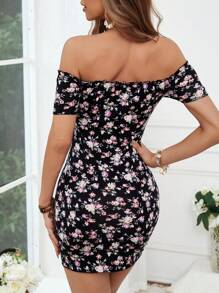 SHEIN VCAY Vestido de verano con hombros descubiertos y estampado floral para mujeres