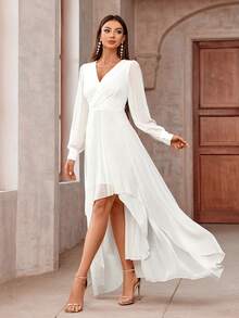 女士时尚新款新娘正式长袖连衣裙 - 白色 - 查看 6