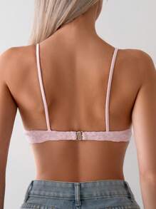 Swim Mod 2025 Floral Jacquard Front-Tie Sexy Spaghetti Strap Bikini Top For Women, Beach Holiday Top Pink Summer