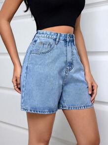 SHEIN EZwear Women's Loose Fit Casual Denim Shorts With Pockets - Light Wash - View 4