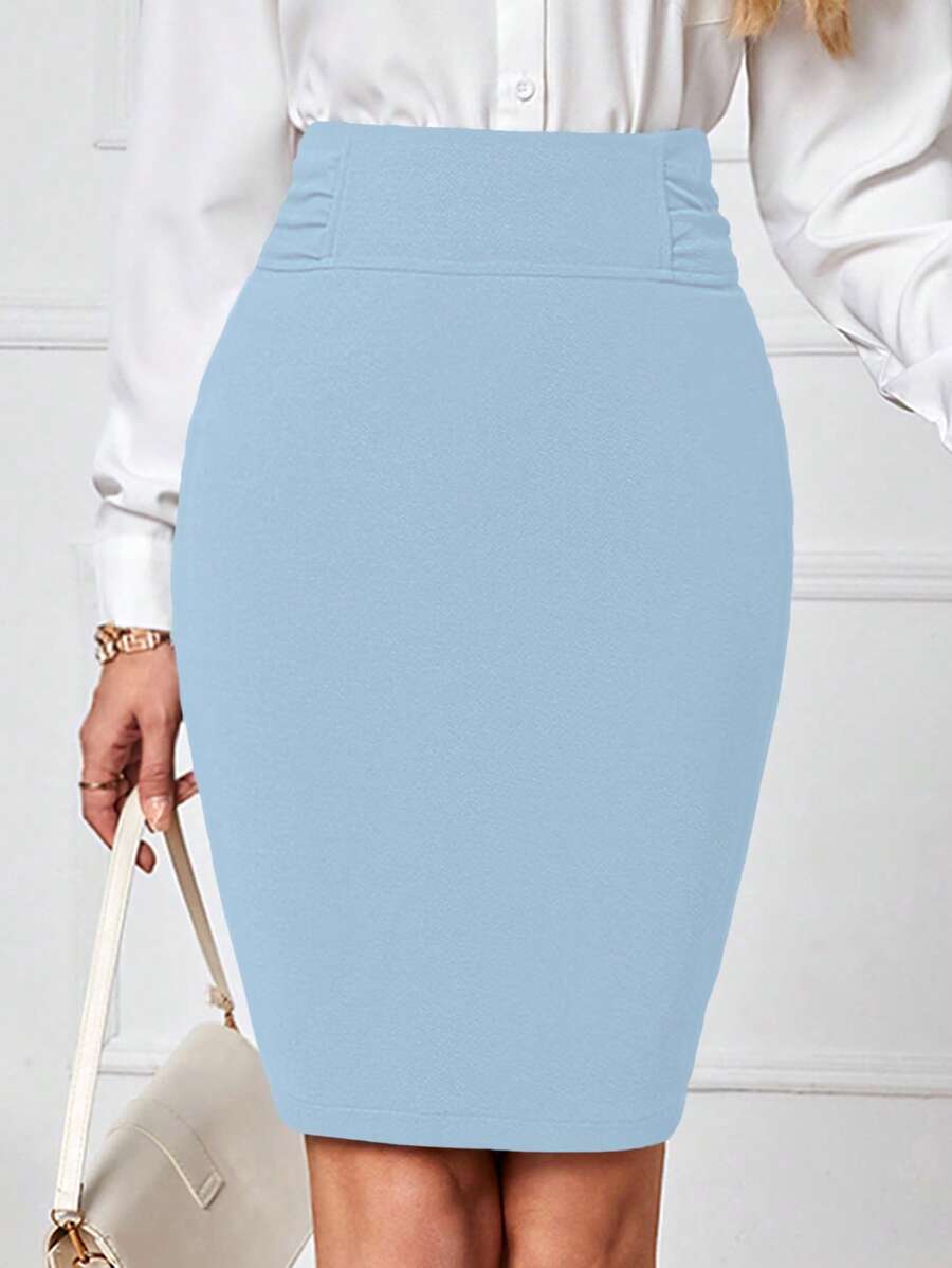 EMERY ROSE 女式高腰流行休閒中長裙，合身傘裙樣式 - 淺藍色 - 查看 1