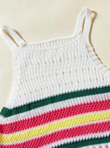 少女假期條紋無袖背心、褲子和毛衣套裝，採用露背領設計 - 白色 - 查看 6