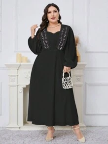 Modelyn Vestido elegante largo de manga farol con cuello de corazón y estampado floral para mujer de talla grande para primavera/verano, vestidos de noche largos