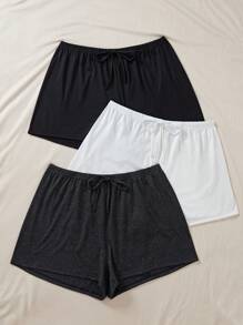 3pcs/Set Plus Size Sleep Shorts In White, Grey And Black Colors, Can Be Worn Outdoors