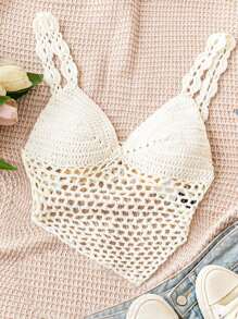 Soleia Top corto lavorato a maglia da donna con texture carine, perfetto per vacanze, estate, stagione di laurea, riunioni scolastiche, spiaggia, feste o pranzi - Bianco - Visualizzare 1