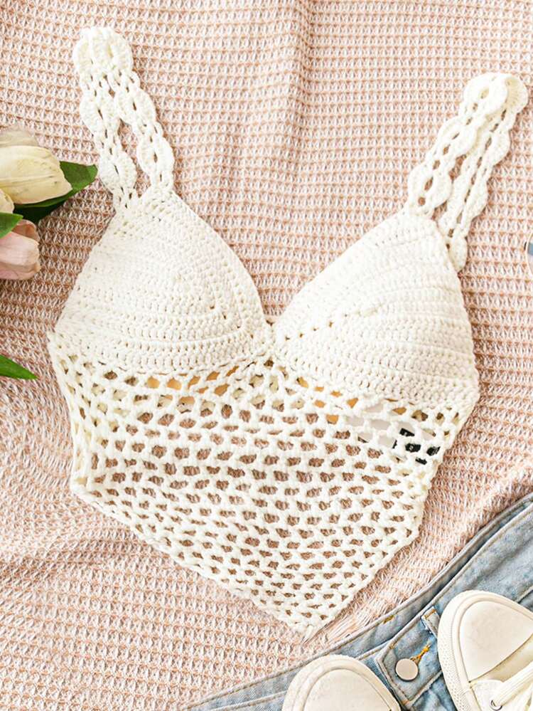 Women's Knitted Crop Top With Cute Textures, Perfect For Vacation, Summer, Graduation Season, School Reunion, Beach, Party Or Lunch