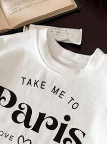 Tween Girl Casual Simple English Print Short Sleeve Round Neck White T-Shirt For Spring And Summer - White - View 3