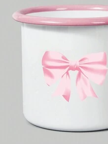 ROMWE Kawaii Cốc sứ cổ điển có viền màu hồng và chi tiết nơ - Hồng - Xem 2