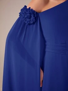 Modelyn 女士春夏纯色不对称领长斗篷袖优雅连衣裙长款晚礼服 - 寶藍色 - 查看 6