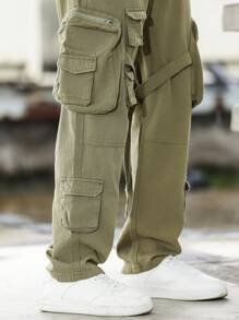 Manfinity Hypemode Men Casual Multi-Pocket Workwear Jeans In Solid Color