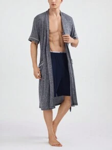 Men Solid Color Simple Style Bathrobe For Daily Wear