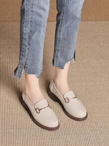 Women's Work Shoes, Fashion Round Toe Apricot Flat Slip-On Loafers Casual Shoes, Suitable For Spring, Autumn & Winter
