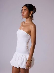 MUSERA 性感可爱春夏风情蓬蓬下摆抹胸迷你连衣裙 - 白色 - 查看 4