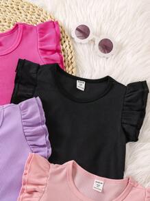 SHEIN Conjunto de 3 piezas de camiseta de manga corta clásica y sencilla para niña para el verano - Multicolor - Ver 3