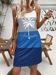 EMERY ROSE Dual Strap Circle Embellished Color Block Print Holiday Dress Vacation Beach Outfits Women
