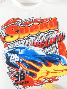 年輕女孩夏季涼爽運動休閒T恤和褶皺裙2件組合套裝 - 黃色 - 查看 3