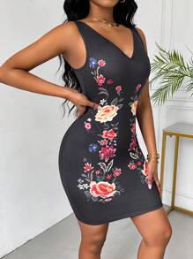 SHEIN Unity Women's Fashionable V-Neck Printed Open Back Slit Dress Summer Dress - Multicolor - View 5