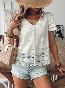 SHEIN Frenchy Apricot Patchwork Lace Cardigan Smock, Loose And Comfortable, Suitable For Daily, Outing, Holiday Wear