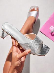 CUCCOO SZL 女士鞋子时尚银色水钻中跟凉鞋春夏季度假鞋夏季促销性感派对坏蛋时尚别致华丽风格 - 銀色 - 查看 1