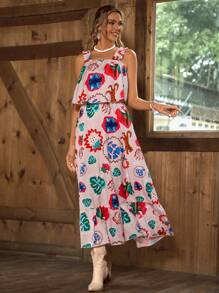 Breezaya Vestito da donna senza maniche con stampa integrale e bretelle larghe per l'uso casual estivo - Multicolore - Visualizzare 6