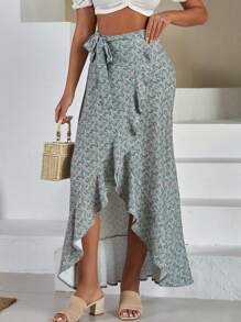 SHEIN Cottnline Váy quấn xòe viền in kỹ thuật số chi tiết dành cho nữ - Màu be - Xem 3