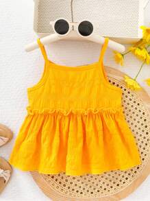 SHEIN Young Girl Yellow Textured Fabric Fashion Camisole Top - Yellow - View 2