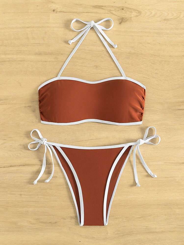 Women's Fashionable Colorblock Bikini Swimwear, Summer Beach Bathing Suit