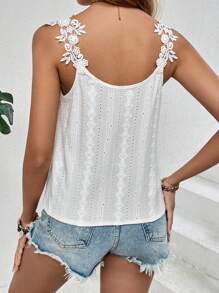 SHEIN Frenchy 無袖花邊拼接上衣，採用紋理半透明面料 - 白色 - 查看 2