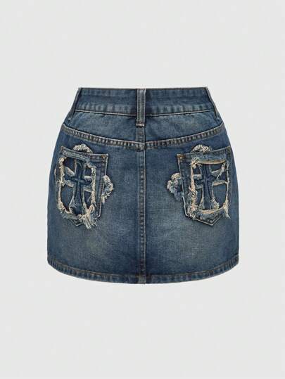 J-Fashion Women's Frayed Edge Casual Denim Skirt, Summer, Bodycon