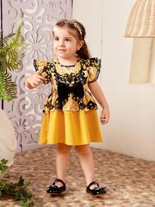 SHEIN Baby Girls' Spring Summer New Paisley Print Cap Sleeve Dress With Bow, Cute Elegant Gorgeous Daily Casual Dress