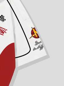 ROMWE MEN Prep Áo Sơ Mi Jersey Ngắn Tay Thường Ngày Cho Nam Có Khối Màu & In Chữ Và Số, Mùa Hè - Nhiều màu - Xem 6