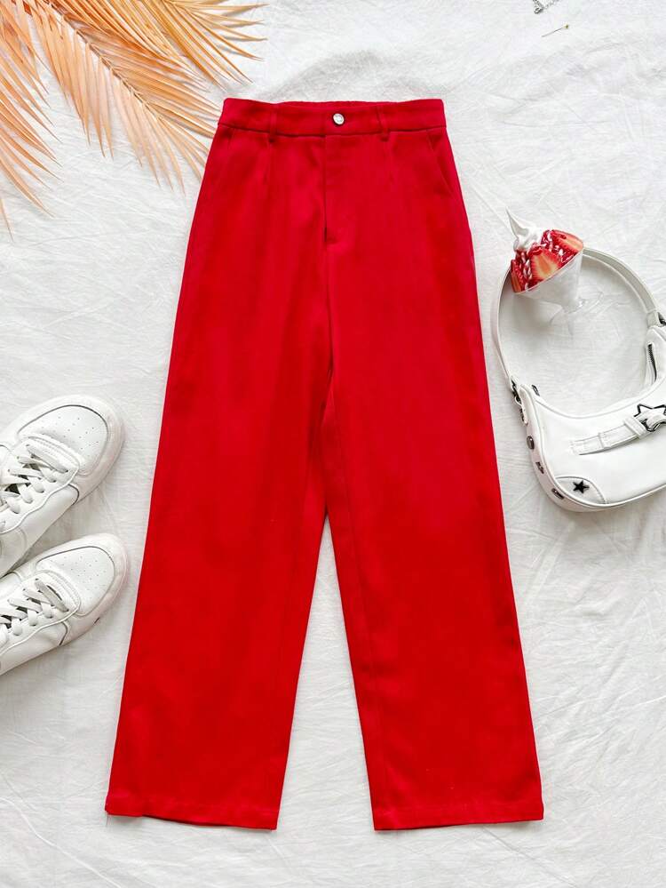 WYWH Women Red Casual Pants With  Embroidery And Bowknot For Vacation