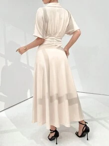 Modelyn Ladies' Solid Color Cross Wrap Shawl Collar Elegant Dress For Summer