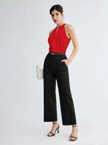 SHEIN BIZwear 女士纯色钥匙孔领优雅吊带背心，浪漫优雅日常休闲商务通勤装，复古风OL装，教师制服，基础款上衣，婚礼宾客着装，秋季 - 紅色 - 查看 10