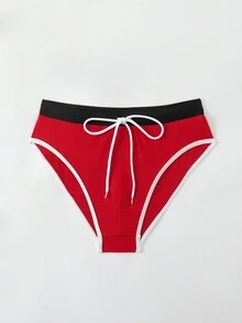 Manfinity Quần bơi nam màu chặn dây thắt lưng hình tam giác có viền tương phản cho mùa hè - Nhiều màu - Xem 5