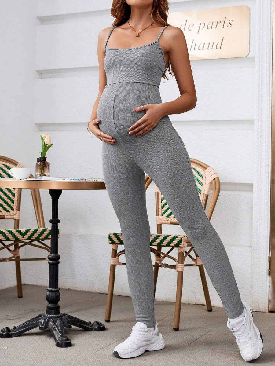SHEIN 女士休閒細肩孕婦連身褲 - 灰色 - 查看 1