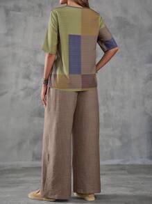 EMERY ROSE 2 stuks/set dames zomer contrasterende kleur knoopontwerp ronde hals mouwloze top en shorts casual outfit