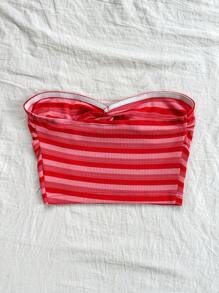 Soleia Ladies Striped Twist-Front Bandeau Top For Vacation - Multicolor - View 2