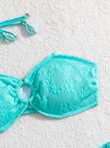 SHEIN Swim Women's Solid Color Halter Hollow Out Sexy Bikini Set For Vacation, 2 Pieces Summer