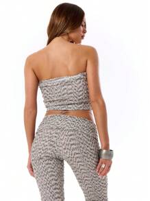 MUSERA Crinkle Textured Stretchy Bandeau TopVacation Spring Summer Festival Holiday - Multicolor - View 2