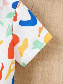 嬰兒男童度假風格塗鴉印花短袖襯衫+休閒短褲套裝，可愛街頭時尚，適用於夏季 - 彩色 - 查看 4