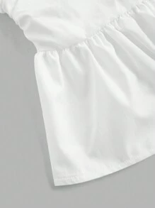 Aloruh Elegant French Style Square Neckline Waist-Cinched Babydoll Shirt With Puff Sleeves, Spring/Summer - White - View 3