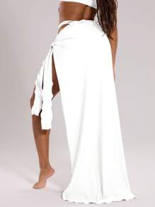 Musera Resort Tie Long Maxi Sarong Cover Up Swim Vacation Summer Holiday Boho Cute Sexy Simple Elegant Shawl Casual Beach Wrap Skirt Travel Daily Wear Party Hen Do Wedding Bridal Bachelorette Spring - White - View 2