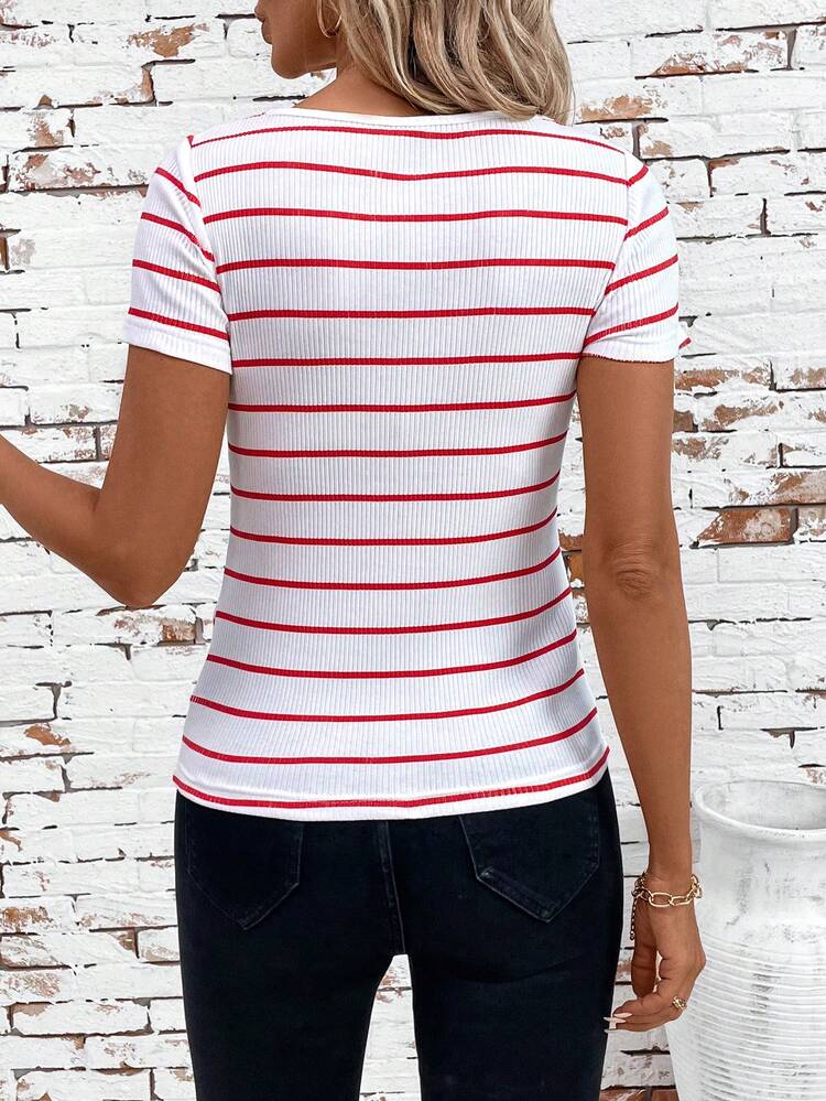 Women 4th Of July T-Shirts Letter Stripe Summer Daily T-Shirt