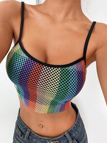 SHEIN EZwear Top corto de malla de red arcoíris de moda de verano para mujeres - Multicolor - Ver 2