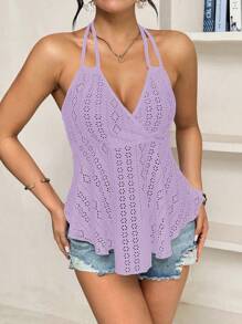 Chiquease 女士中空基本款無袖背心，帶頸帶，適用於日常穿著